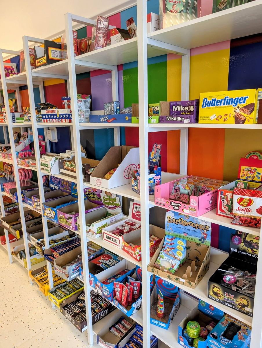 Rainbow wall of retro candy